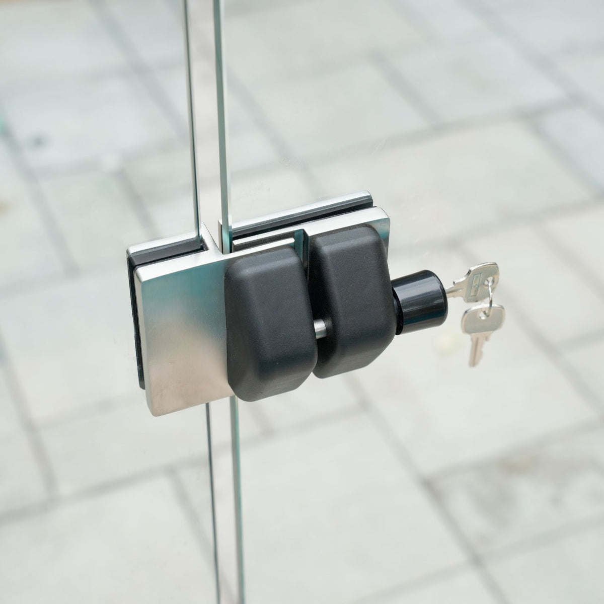 Glass-to-glass gate latch in brushed stainless steel for frameless glass railing